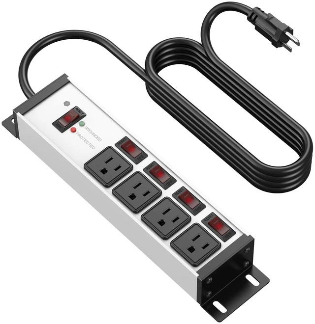 Main image of Magnetic Heavy Duty Surge Protector, 12 Gauge, Silver, 15FT, 1 Individual Switches, Outdoor Extension Cord with Multiple Outlets, Wall Mount Plug Extender, Grounding, Garage Power Strip