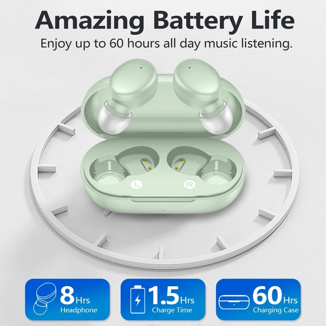 Alt view image 4 of 6 - Mini Wireless Earbuds Bluetooth 5.3 in Ear Headphones Headsets Light Weight,60Hrs Playtime Ear Buds with Charging Case,Smart Touch Control,Premium Sound with Deep Bass for Sport-Green