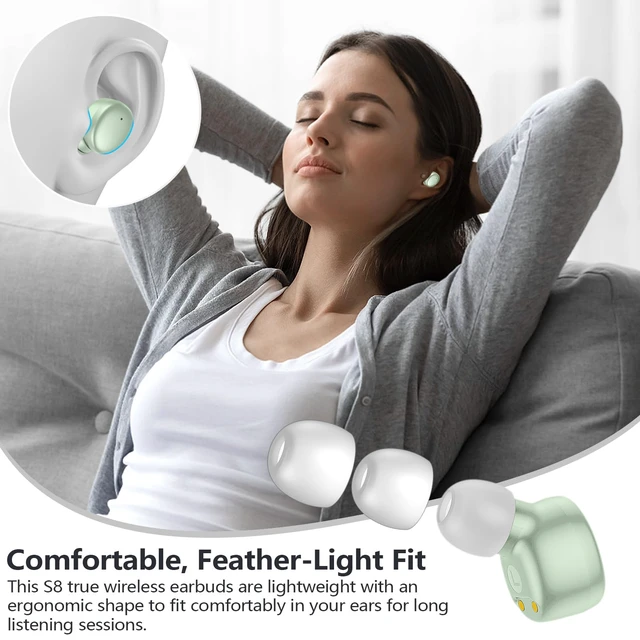 Alt view image 5 of 6 - Mini Wireless Earbuds Bluetooth 5.3 in Ear Headphones Headsets Light Weight,60Hrs Playtime Ear Buds with Charging Case,Smart Touch Control,Premium Sound with Deep Bass for Sport-Green