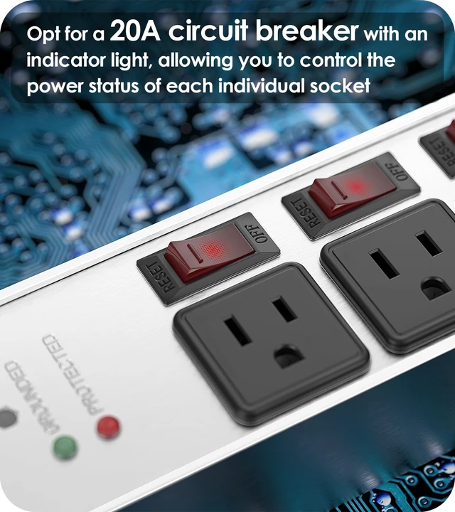 Alt view image 4 of 7 - Magnetic Heavy Duty Surge Protector, 12 Gauge, Silver, 15FT, 1 Individual Switches, Outdoor Extension Cord with Multiple Outlets, Wall Mount Plug Extender, Grounding, Garage Power Strip