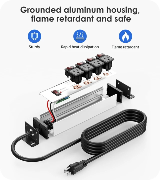 Alt view image 6 of 7 - Magnetic Heavy Duty Surge Protector, 12 Gauge, Silver, 15FT, 1 Individual Switches, Outdoor Extension Cord with Multiple Outlets, Wall Mount Plug Extender, Grounding, Garage Power Strip