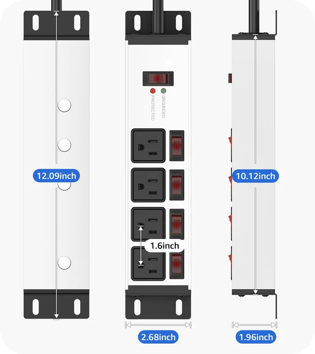 Alt view image 7 of 7 - Magnetic Heavy Duty Surge Protector, 12 Gauge, Silver, 15FT, 1 Individual Switches, Outdoor Extension Cord with Multiple Outlets, Wall Mount Plug Extender, Grounding, Garage Power Strip