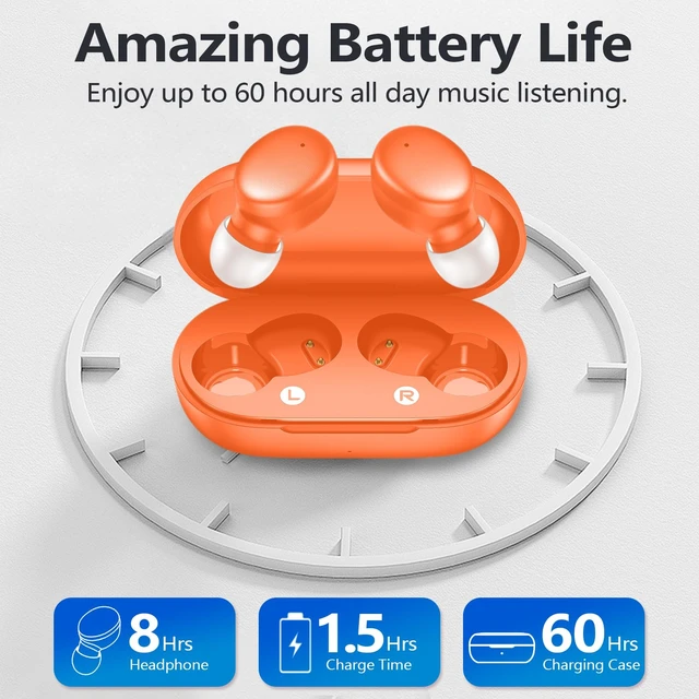 Alt view image 4 of 6 - Mini Wireless Earbuds Bluetooth 5.3 in Ear Headphones Headsets Light Weight,60Hrs Playtime Ear Buds with Charging Case,Smart Touch Control,Premium Sound with Deep Bass for Sport-Orange