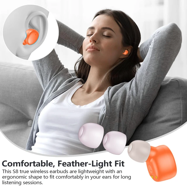 Alt view image 5 of 6 - Mini Wireless Earbuds Bluetooth 5.3 in Ear Headphones Headsets Light Weight,60Hrs Playtime Ear Buds with Charging Case,Smart Touch Control,Premium Sound with Deep Bass for Sport-Orange
