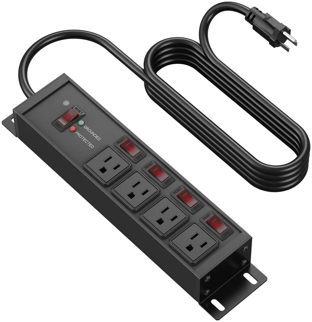 Main image of Magnetic Heavy Duty Surge Protector, 12 Gauge, Black, 25FT, 1 Individual Switches, Outdoor Extension Cord with Multiple Outlets, Wall Mount Plug Extender, Grounding, Garage Power Strip