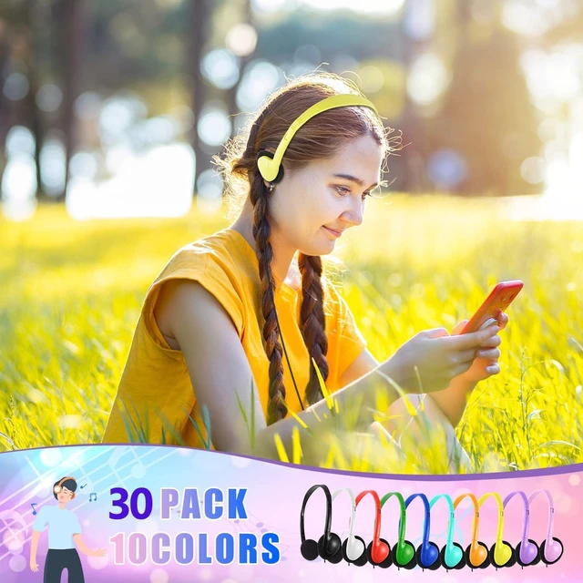 Alt view image 2 of 7 - 50 Pack Bulk Classroom Headphones for Kids Students School, Multi Color Wired Headphones with 3.5mm Jack for Children Chromebook Laptop PC Computer(LS04,50 Mixed)