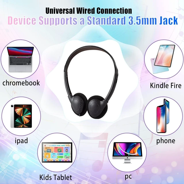 Alt view image 5 of 7 - 50 Pack Bulk Classroom Headphones for Kids Students School, Multi Color Wired Headphones with 3.5mm Jack for Children Chromebook Laptop PC Computer(LS04,50 Mixed)