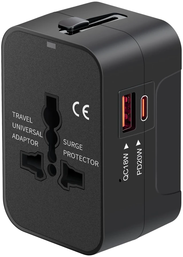 Main image of Travel Adapter USB C, All in One Worldwide Plug Adapter, Black | Fast Charge GaN PD3.0, Type C USB-A Quick Charging, International Wall Charger, AC Power Outlet Converters, for USA EU UK AUS