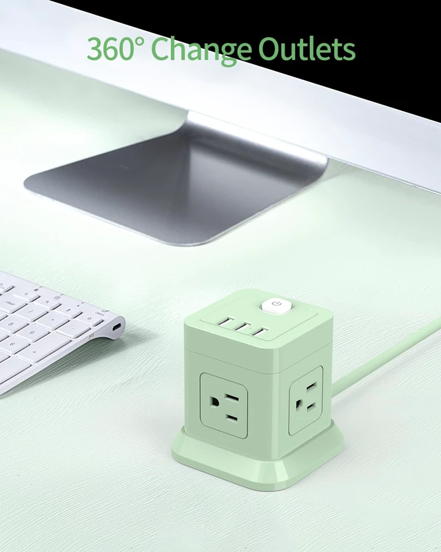 Alt view image 5 of 6 - Cube Power Strip USB C, 4 Outlets 3 USB 10 FT Extension Cord Green Long Extension Cord Cube Design Saves Space Overload Protection for Home Office Desk & Travel Use ETL Listed