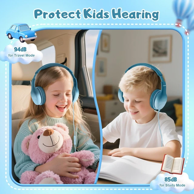 Alt view image 2 of 7 - USB Type C Kids Headphones, Wired Headphones for Kids with Microphone 85/94dB Volume Limit, Stereo Sound Portable Over Ear Headphones for School/Travel/Tablet/iPad, Gradient Green