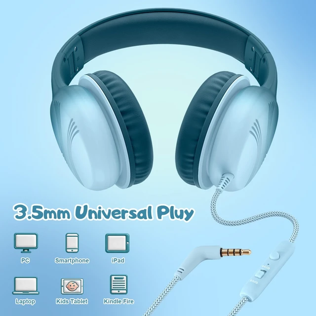Alt view image 7 of 7 - USB Type C Kids Headphones, Wired Headphones for Kids with Microphone 85/94dB Volume Limit, Stereo Sound Portable Over Ear Headphones for School/Travel/Tablet/iPad, Gradient Green