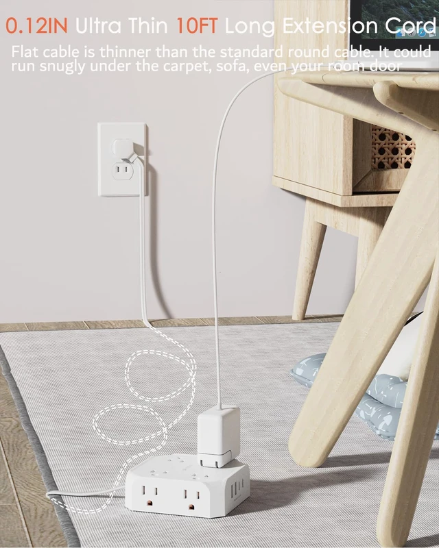 Alt view image 7 of 7 - 2 Prong Power Strip, 2 Prong to 3 Prong Outlet Adapter 1400J Two Prong Surge Protector, 10ft Extension Cord, 8 AC with 2 USB C and 2 USB A Port, Wall Mountable, Ideal for Old House
