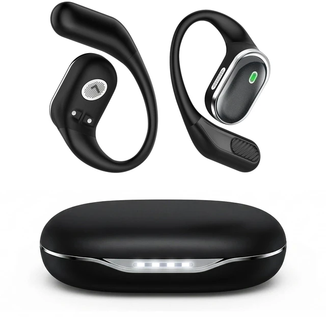 Main image of TRAUSI Wireless Earbuds Bluetooth 5.4 Headphones, IPX7 Waterproof Stereo Earphones with Noise Cancelling Mic, Open Ear Buds with Ergonomic Ear Hook for Fitness/Sports/Travel (Black)