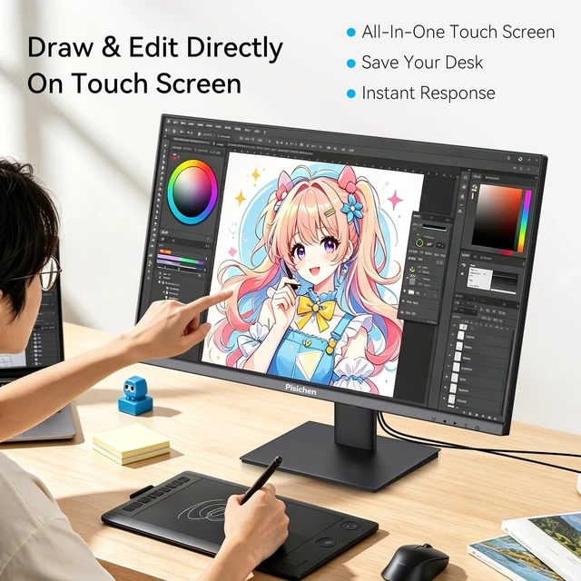 Alt view image 2 of 7 - Touchscreen Monitor 24" FHD 1920x1080P IPS Display 10-Point Touch Screen Computer Monitor USB Type-C HDMI & VGA Ports, VESA Mount, Black