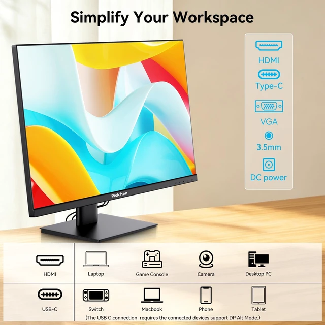 Alt view image 4 of 7 - Touchscreen Monitor 24" FHD 1920x1080P IPS Display 10-Point Touch Screen Computer Monitor USB Type-C HDMI & VGA Ports, VESA Mount, Black