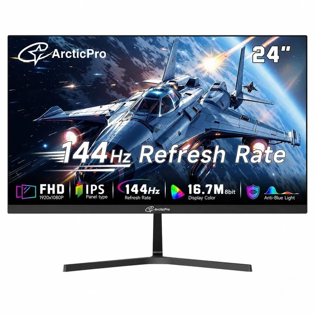 Main image of 24 Inch Gmaing Monitor 144Hz, FHD 1080p Monitor, IPS, 1ms MRTP 99% sRGB, 3-Sided Frameless, Ultra Slim, VESA Mountable, Anti-Blue Light PC Monitor, HDMI & VGA Ports