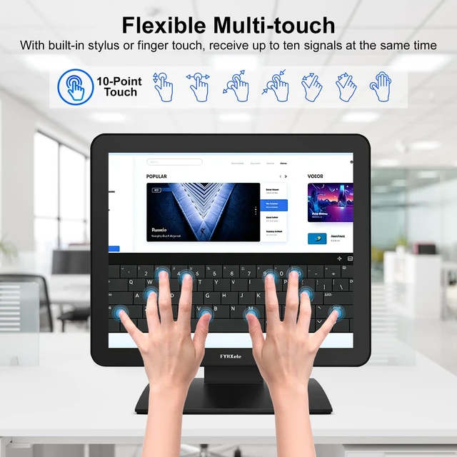 Alt view image 2 of 7 - 17 Inch Touch Screen Monitor for POS Restaurant Retail Kiosk 1280x1024 75Hz SXGA Touchscreen Display with HDMI & VGA Port, 10 Point Touch, Desktop or Wall Mountable