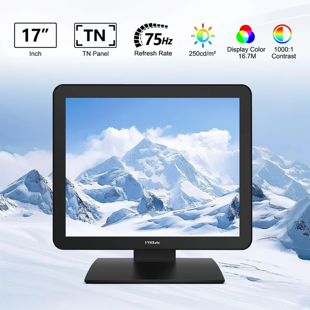 Alt view image 3 of 7 - 17 Inch Touch Screen Monitor for POS Restaurant Retail Kiosk 1280x1024 75Hz SXGA Touchscreen Display with HDMI & VGA Port, 10 Point Touch, Desktop or Wall Mountable