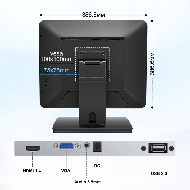 Alt view image 6 of 7 - 17 Inch Touch Screen Monitor for POS Restaurant Retail Kiosk 1280x1024 75Hz SXGA Touchscreen Display with HDMI & VGA Port, 10 Point Touch, Desktop or Wall Mountable