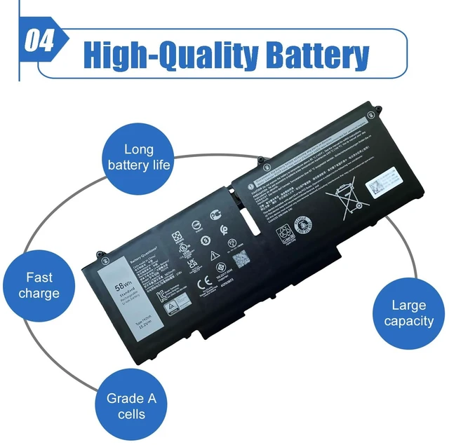 Alt view image 5 of 6 - 58Wh FK0VR Battery Compatible with Dell Latitude 5330 7330 7430 7530 Legion 5330 2-in-1/7330 2-in-1/7430 2-in-1 P133G P134G P135G P136G FKOVR 8H6WD 01VX5 404T8 51R71 8P81K 15.2V 3625mAh