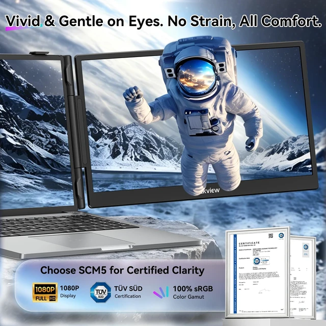 Alt view image 3 of 7 - Laptop Screen Extender, 14" 1080P FHD IPS Portable Monitor, Ultra-Slim Travel Dual Monitor Fit for 13"-17.3" Laptops, USB-C Plug &Play Extended Screen for Windows/Mac/Android/Switch