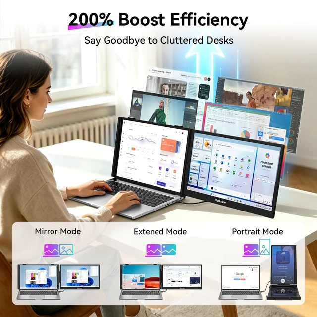 Alt view image 4 of 7 - Laptop Screen Extender, 14" 1080P FHD IPS Portable Monitor, Ultra-Slim Travel Dual Monitor Fit for 13"-17.3" Laptops, USB-C Plug &Play Extended Screen for Windows/Mac/Android/Switch