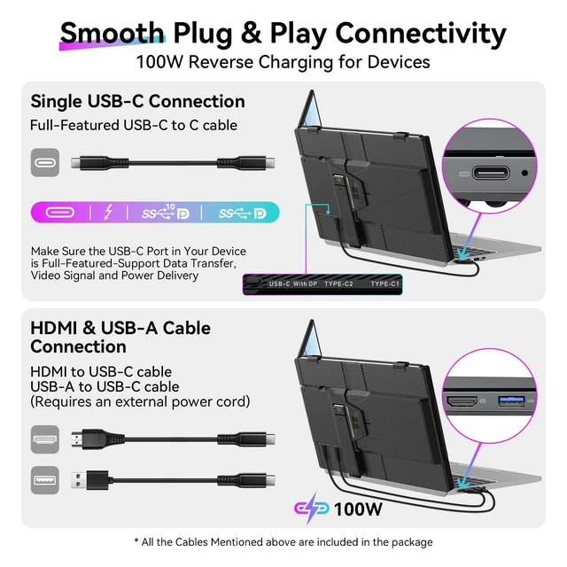 Alt view image 7 of 7 - Laptop Screen Extender, 14" 1080P FHD IPS Portable Monitor, Ultra-Slim Travel Dual Monitor Fit for 13"-17.3" Laptops, USB-C Plug &Play Extended Screen for Windows/Mac/Android/Switch