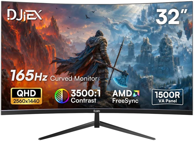 Main image of 32 Inch 2K QHD Curved Gaming Monitor 165Hz, VA Panel, 1500R 3500:1 Contrast Ratio, 98%sRGB, HDR10, 16.7M, Frameless Design for PC and Console, HDMI, DP, VESA