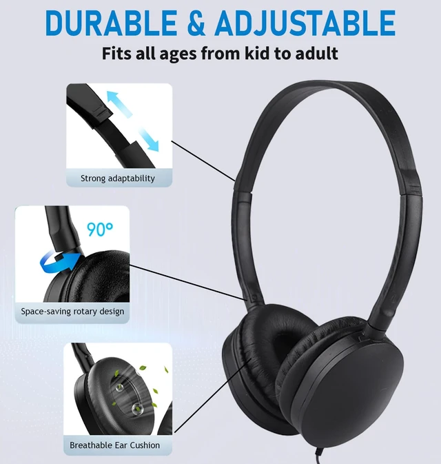 Alt view image 3 of 7 - Kids Bulk Headphones 100 Pack for Student Children Classroom School Toddler Boys Girls Teen and Adults, Wholesale Wired Computer Earphones Class Set for Library Museums Airplane (LS04,100 Black)