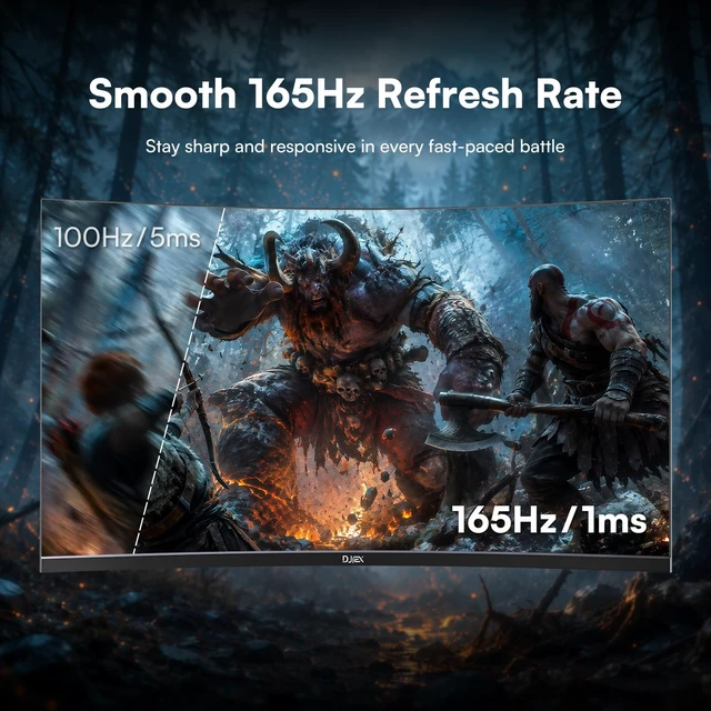 Alt view image 2 of 7 - 32 Inch 2K QHD Curved Gaming Monitor 165Hz, VA Panel, 1500R 3500:1 Contrast Ratio, 98%sRGB, HDR10, 16.7M, Frameless Design for PC and Console, HDMI, DP, VESA