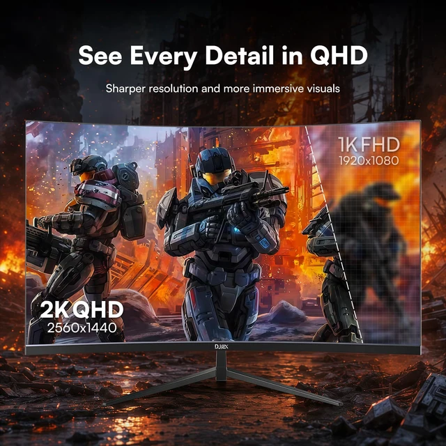 Alt view image 3 of 7 - 32 Inch 2K QHD Curved Gaming Monitor 165Hz, VA Panel, 1500R 3500:1 Contrast Ratio, 98%sRGB, HDR10, 16.7M, Frameless Design for PC and Console, HDMI, DP, VESA