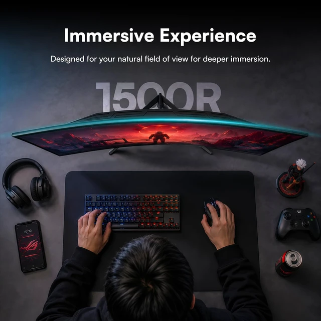 Alt view image 5 of 7 - 32 Inch 2K QHD Curved Gaming Monitor 165Hz, VA Panel, 1500R 3500:1 Contrast Ratio, 98%sRGB, HDR10, 16.7M, Frameless Design for PC and Console, HDMI, DP, VESA