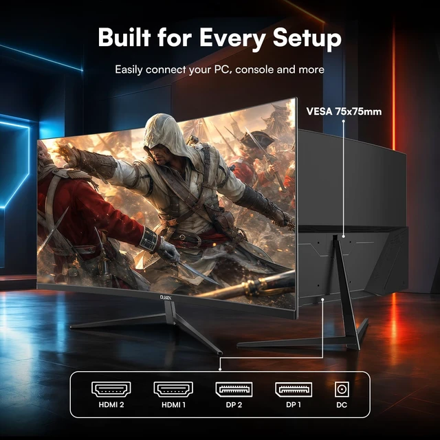 Alt view image 7 of 7 - 32 Inch 2K QHD Curved Gaming Monitor 165Hz, VA Panel, 1500R 3500:1 Contrast Ratio, 98%sRGB, HDR10, 16.7M, Frameless Design for PC and Console, HDMI, DP, VESA