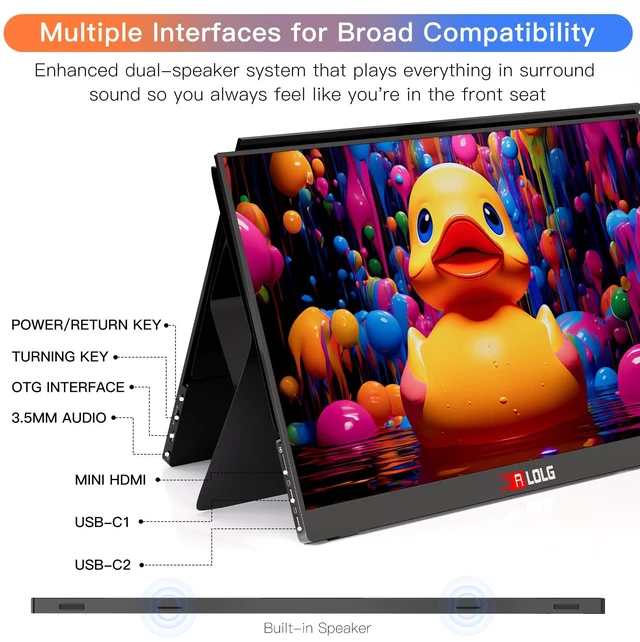 Alt view image 2 of 7 - 13.5" Portable Monitor for Laptop, 2K FHD 60Hz with USB-C & HDMI Full-function USB-C one-cable video & power HDMI port, for laptops, phones, PS5, Switch, Xbox without extra adapters