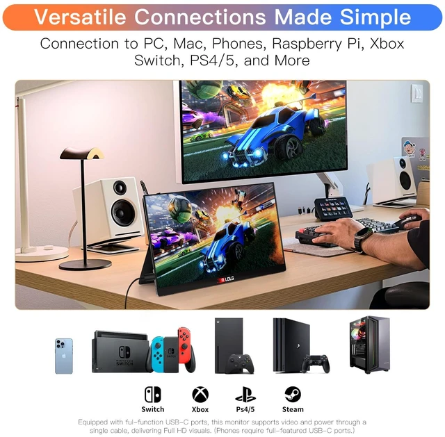 Alt view image 3 of 7 - 13.5" Portable Monitor for Laptop, 2K FHD 60Hz with USB-C & HDMI Full-function USB-C one-cable video & power HDMI port, for laptops, phones, PS5, Switch, Xbox without extra adapters