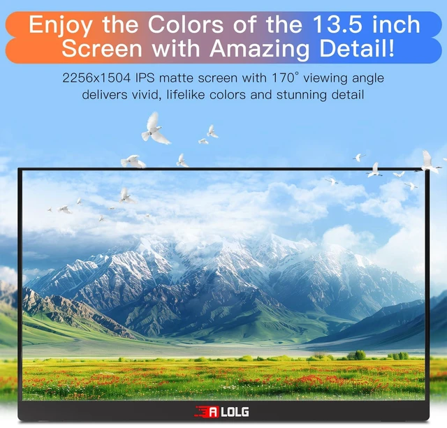 Alt view image 6 of 7 - 13.5" Portable Monitor for Laptop, 2K FHD 60Hz with USB-C & HDMI Full-function USB-C one-cable video & power HDMI port, for laptops, phones, PS5, Switch, Xbox without extra adapters