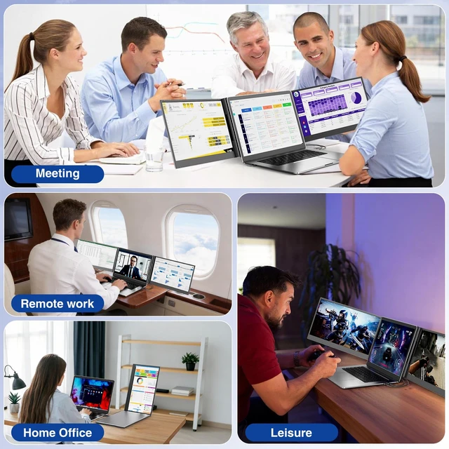 Alt view image 7 of 7 - Laptop Screen Extender 15.6", 1080P FHD IPS Ultra-Slim Triple Portable Monitor for Laptop 12-17.3", Eyes Care HDR Travel Monitor, USB-C/HDMI Plug-Play Monitor Extender for macOS/Win and Phone