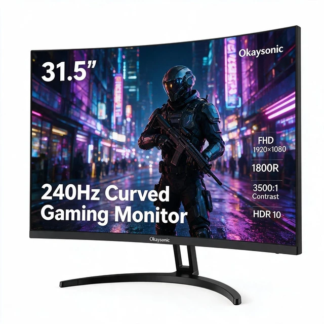 Main image of 32" Curved Gaming Monitor 240Hz VA FHD 1080P Gaming PC Monitor HDMI DP1.4, 1Ms MPRT, HDR,Metal Stand,VESA Compatible(DP Cable Incl.)