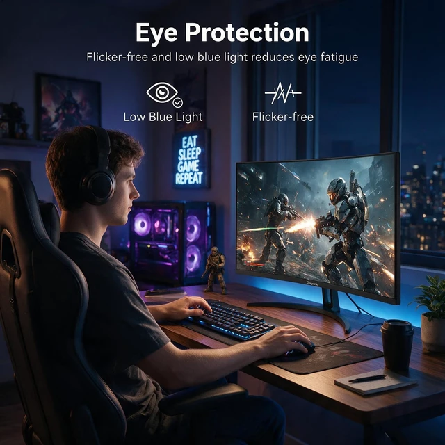 Alt view image 5 of 7 - 32" Curved Gaming Monitor 240Hz VA FHD 1080P Gaming PC Monitor HDMI DP1.4, 1Ms MPRT, HDR,Metal Stand,VESA Compatible(DP Cable Incl.)