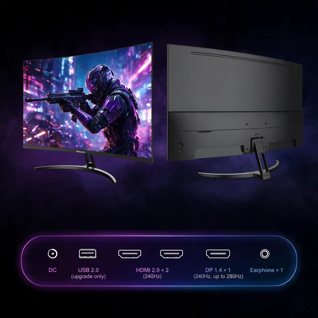 Alt view image 6 of 7 - 32" Curved Gaming Monitor 240Hz VA FHD 1080P Gaming PC Monitor HDMI DP1.4, 1Ms MPRT, HDR,Metal Stand,VESA Compatible(DP Cable Incl.)