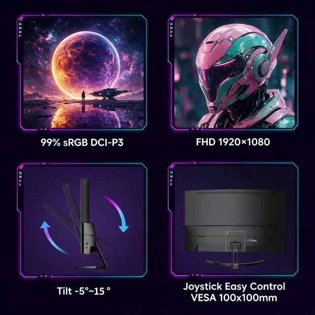 Alt view image 7 of 7 - 32" Curved Gaming Monitor 240Hz VA FHD 1080P Gaming PC Monitor HDMI DP1.4, 1Ms MPRT, HDR,Metal Stand,VESA Compatible(DP Cable Incl.)