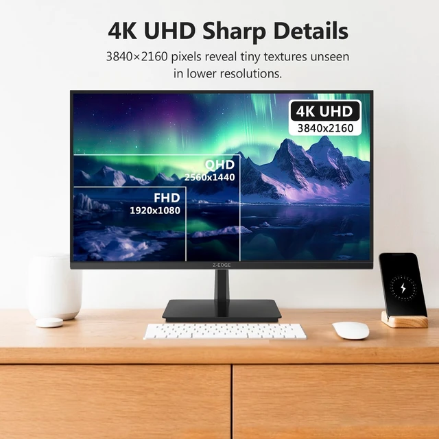 Alt view image 2 of 7 - Z-Edge 27-inch 4K Monitor IPS Ultra HD 3840x2160, Computer PC Gaming U27P4K 60Hz Refresh Rate, PC Monitor Gaming, 100% sRGB, HDMI x 2 and DP x 2, Work, Business,Gaming