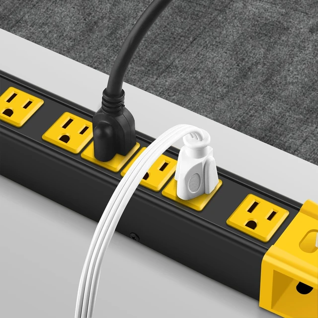 Alt view image 6 of 6 - Heavy Duty Surge Protector Power Strip. Black, 4ft, 1. Extension Cord with Multiple Outlets, Metal Plug Extender, Grounding, Wide Spaced, 6 AC, for Appliance, Garage. ETL Listed