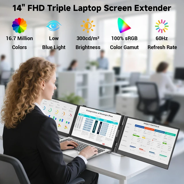 Alt view image 2 of 7 - Laptop Screen Extender 14.2", 2.2 LB Lightest 0.16" Ultra-Thin, 1080P FHD Portable Monitor for Laptop 13-17.3", Eyes Care HDR Monitor, USB-C HDMI Plug-Play for Mac Windows PS Switch Work Travel