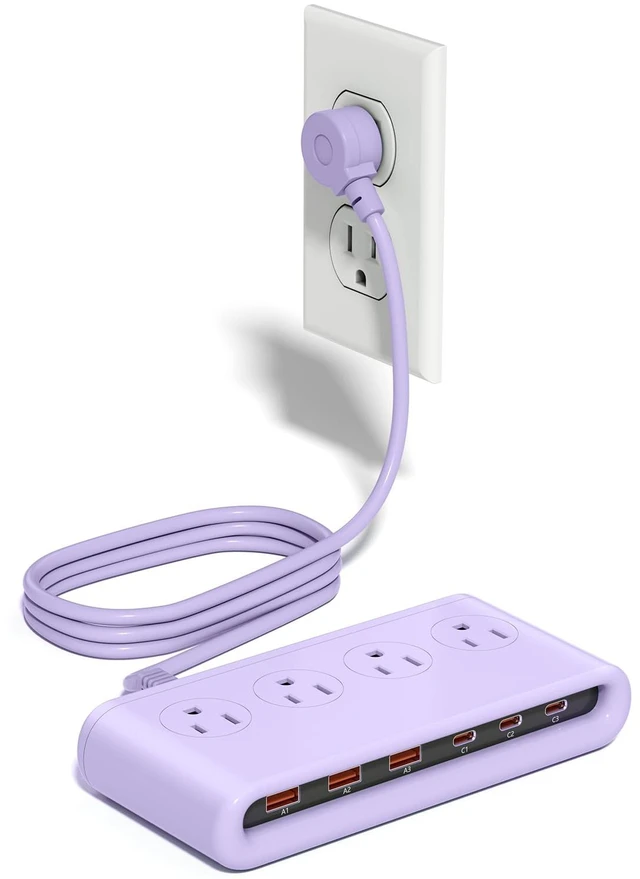 Main image of Power Strip with USB Port - 4AC & 6 USB(3USB C), Outlet Extender 5FT Flat Plug Extension Cord with Multiple Outlets, PD20W Bedside Charging Station for Multiple Devices - Travel Home Office