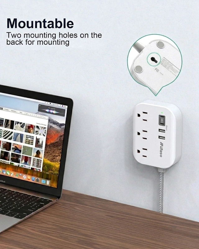 Alt view image 3 of 6 - Power Strip with USB Ports, 15Ft Flat Extension Cord with Multiple Outlets, Dorm Room, Apartment Essentials
