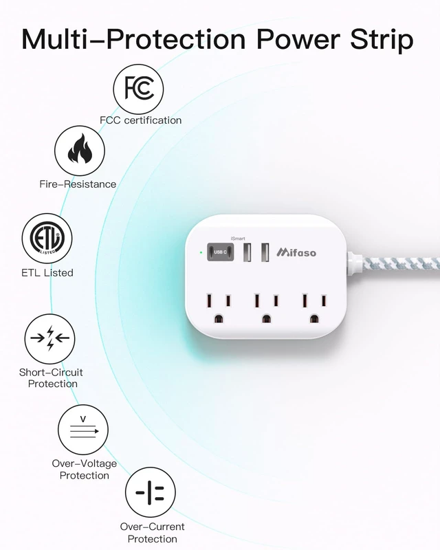 Alt view image 4 of 5 - Cruise Ship Essentials, Power Strip with USB Ports f. Dorm Room 10Ft Flat Extension Cord with Multiple Outlets, Apartment Essentials