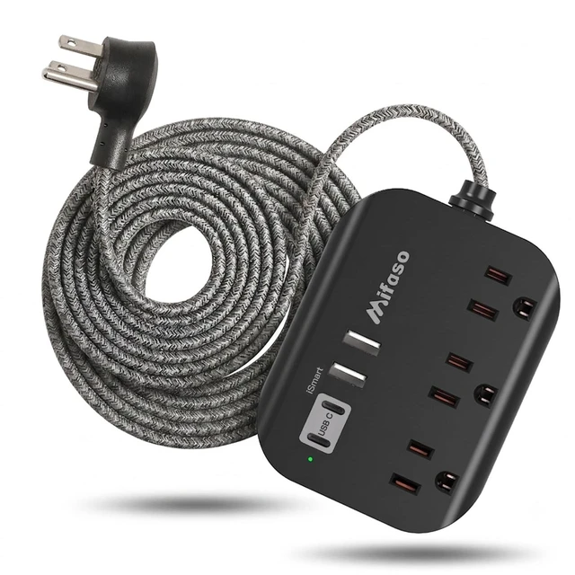 Main image of Power Strip with USB, 15Ft Compact Flat Plug Extension Cord 3 Outlets 4 USB Ports, Dorm Room Essentials, Black