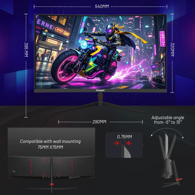 Alt view image 5 of 7 - 24 Inch Curved 180Hz Gaming Monitor, 1800R Curved Gaming Monitor 1ms MPRT, FHD(1920×1080P), Freesync, HDMI2.0,DP1.4, VESA Mountable(HDMI Cable Incl.)