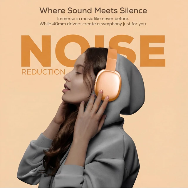 Alt view image 2 of 7 - Wireless Over Ear Bluetooth Headphones with Microphone - Wireless Headset -Noise Reduction - Bluetooth, Wired,Built in Micro SD for Travel, Home, Work TV,PC,Gaming,Cellphone (Orange)